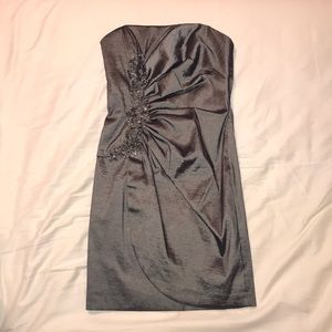 Metallic Grey, Strapless Cocktail Dress